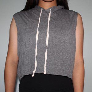 Dark Grey Hooded Sleeveless Hooded Cropped Top